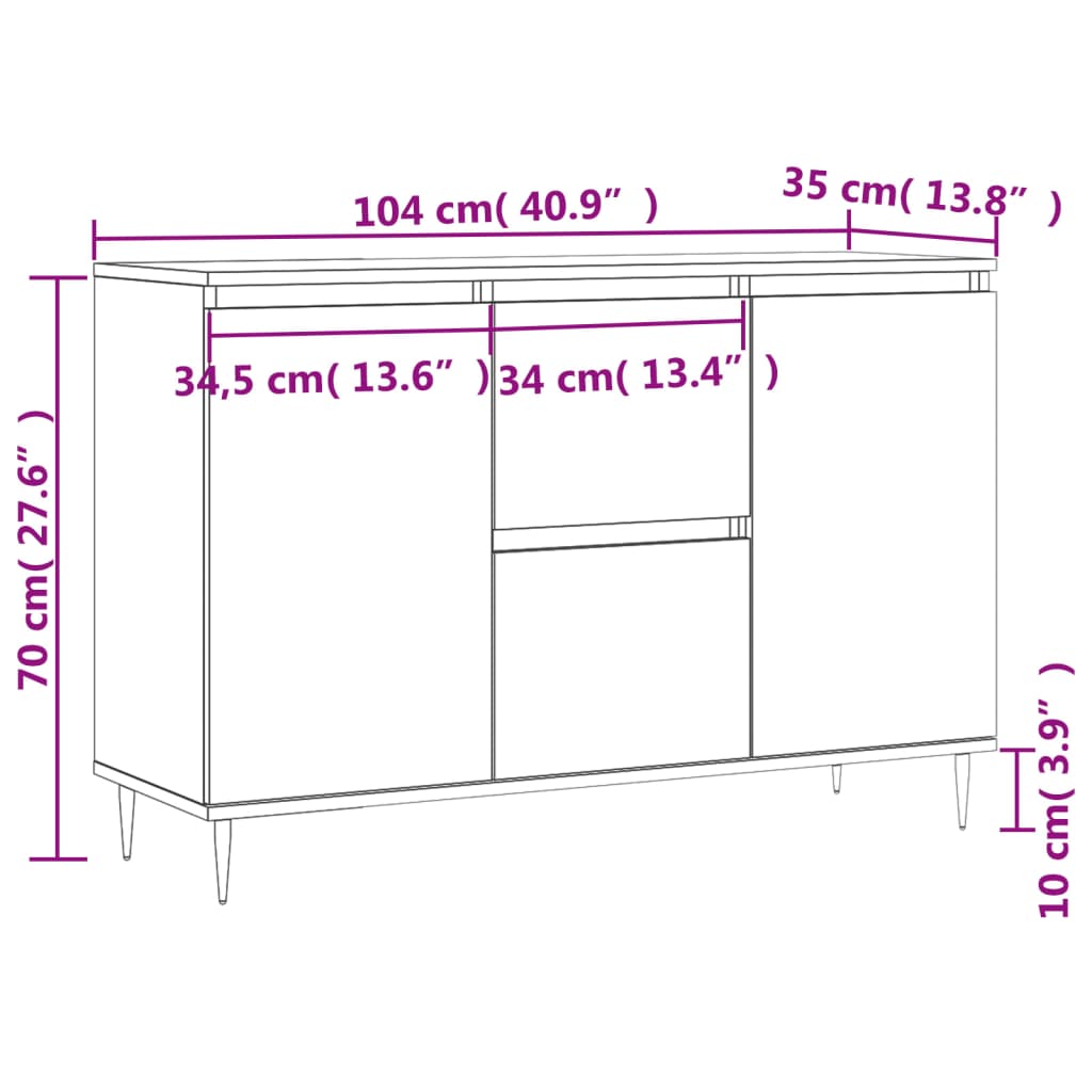 vidaXL Komoda boja hrasta sonome 104x35x70 cm konstruirano drvo