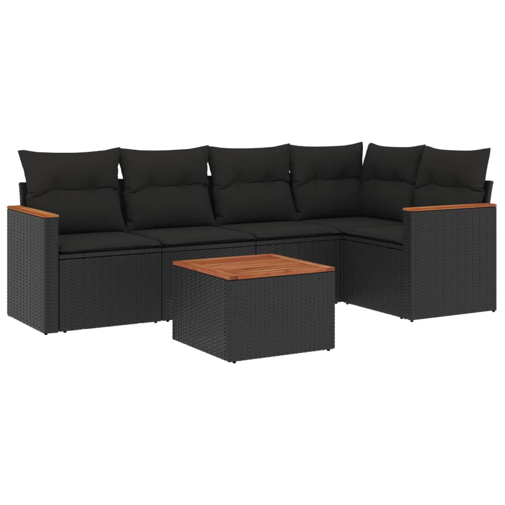 vidaXL 6-dijelni set vrtnih sofa s jastucima crni od poliratana