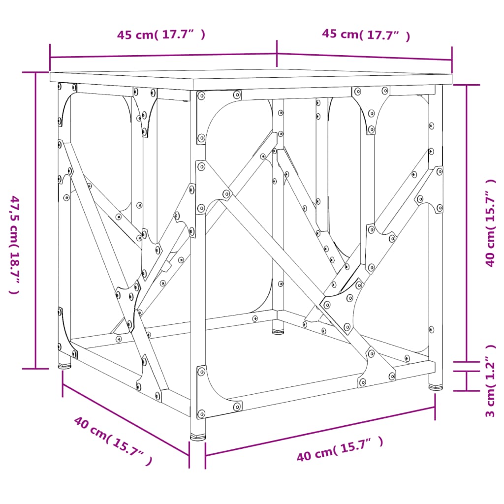 vidaXL Stolić za kavu boja hrasta 45 x 45 x 47,5 cm konstruirano drvo