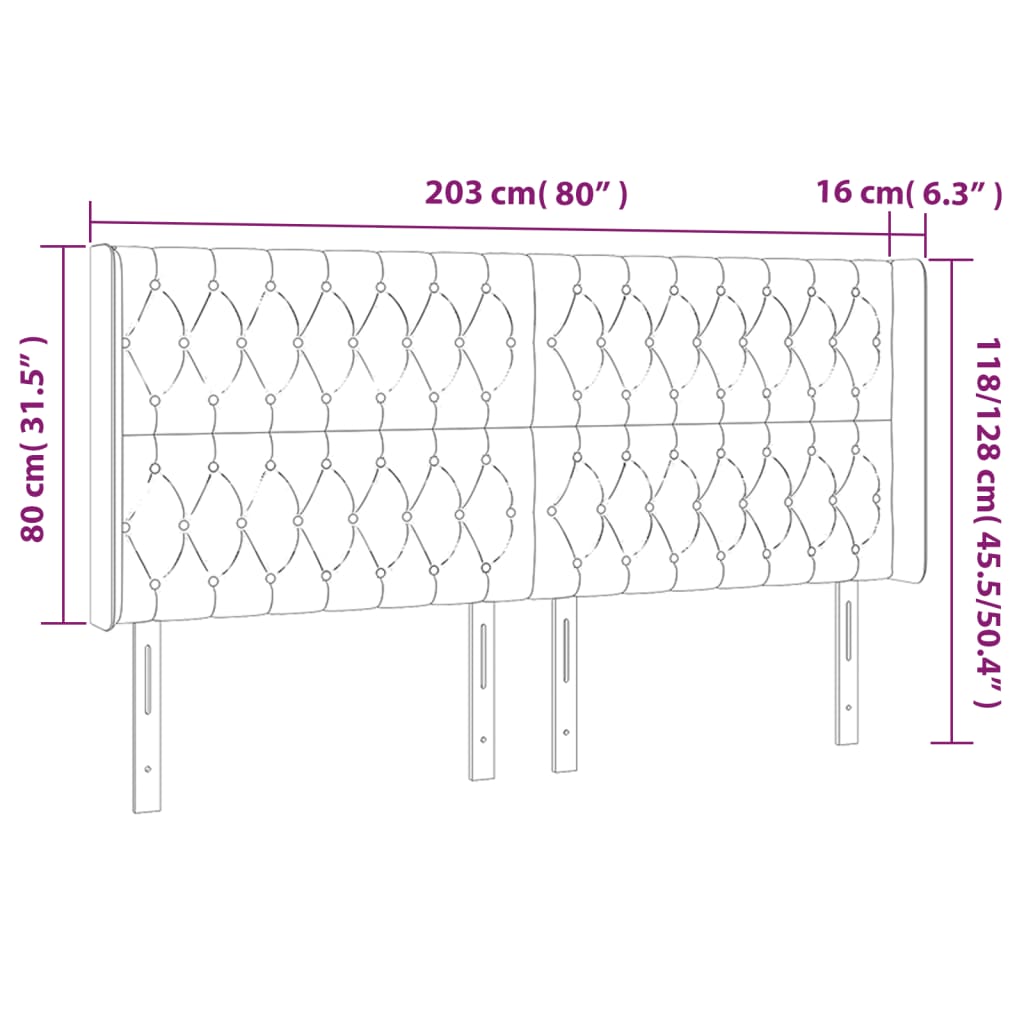 vidaXL LED uzglavlje ružičasto 203x16x118/128 cm baršunasto