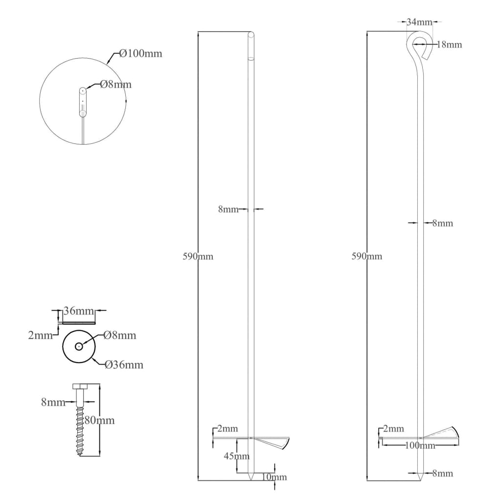 vidaXL Sidra za tlo 4 kom 10 x 60 cm od pocinčanog metala