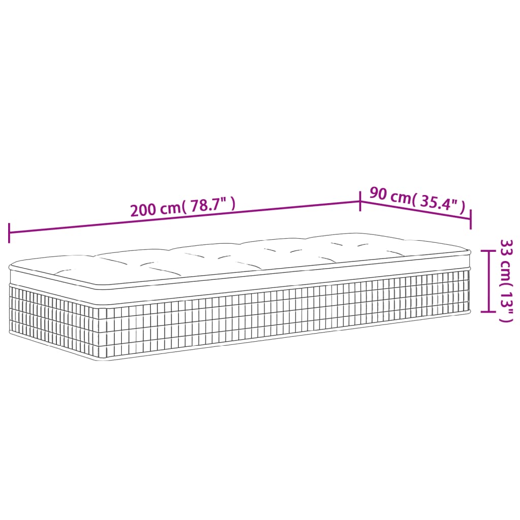 vidaXL Madrac s džepičastim oprugama srednje čvrst 90 x 200 cm