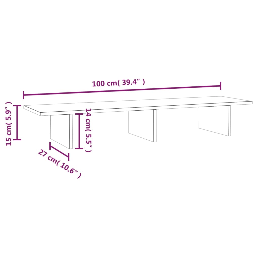 vidaXL Stalak za monitor 100x27x15 cm od masivne borovine