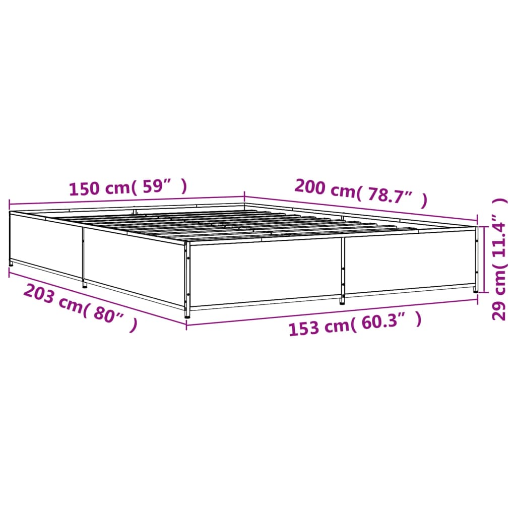 vidaXL Okvir za krevet smeđi hrast 150x200cm konstruirano drvo i metal