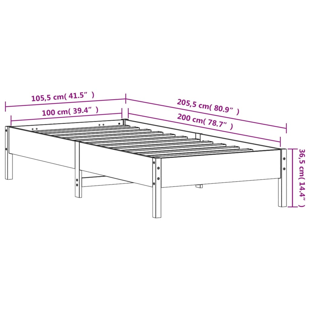 vidaXL Okvir kreveta bez madraca voštano smeđi 100x200 cm od borovine