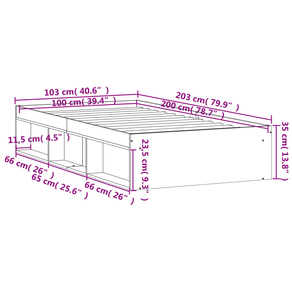 vidaXL Okvir za krevet crni 100x200 cm