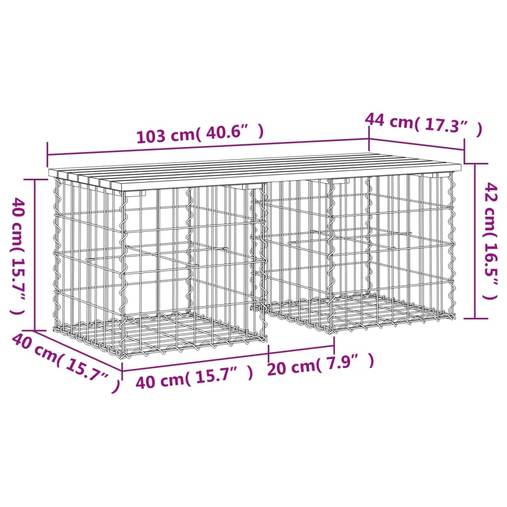 vidaXL Vrtna klupa s gabionskim dizajnom 103x44x42 cm masivna borovina