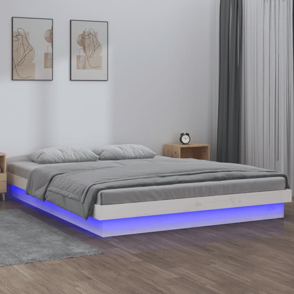 vidaXL LED okvir kreveta bijeli 120x190 cm mali bračni masivno drvo