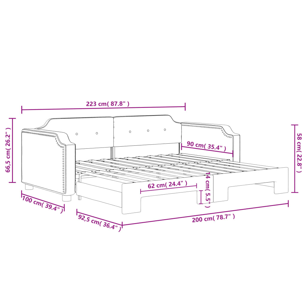 vidaXL Dnevni krevet na razvlačenje crni 90 x 200 cm od tkanine