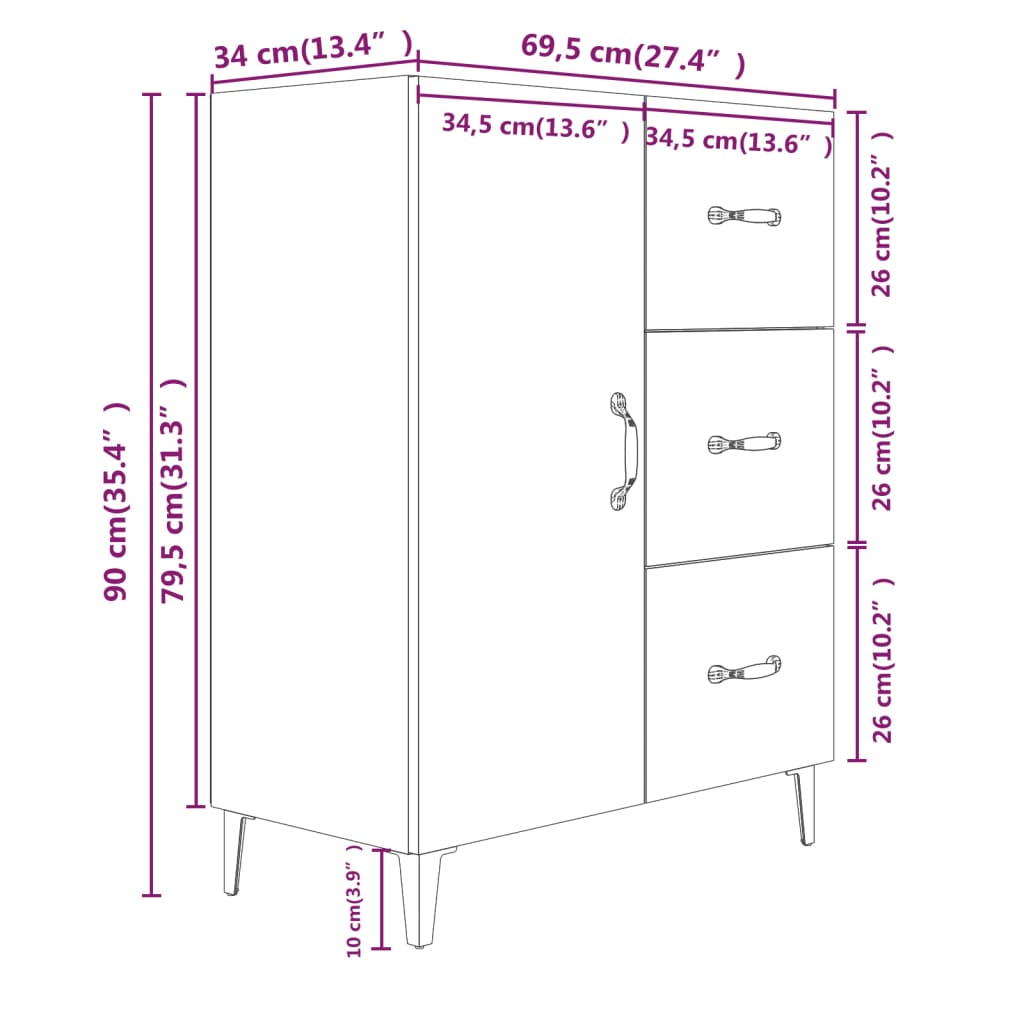 vidaXL Komoda sjajna bijela 69,5x34x90 cm od konstruiranog drva