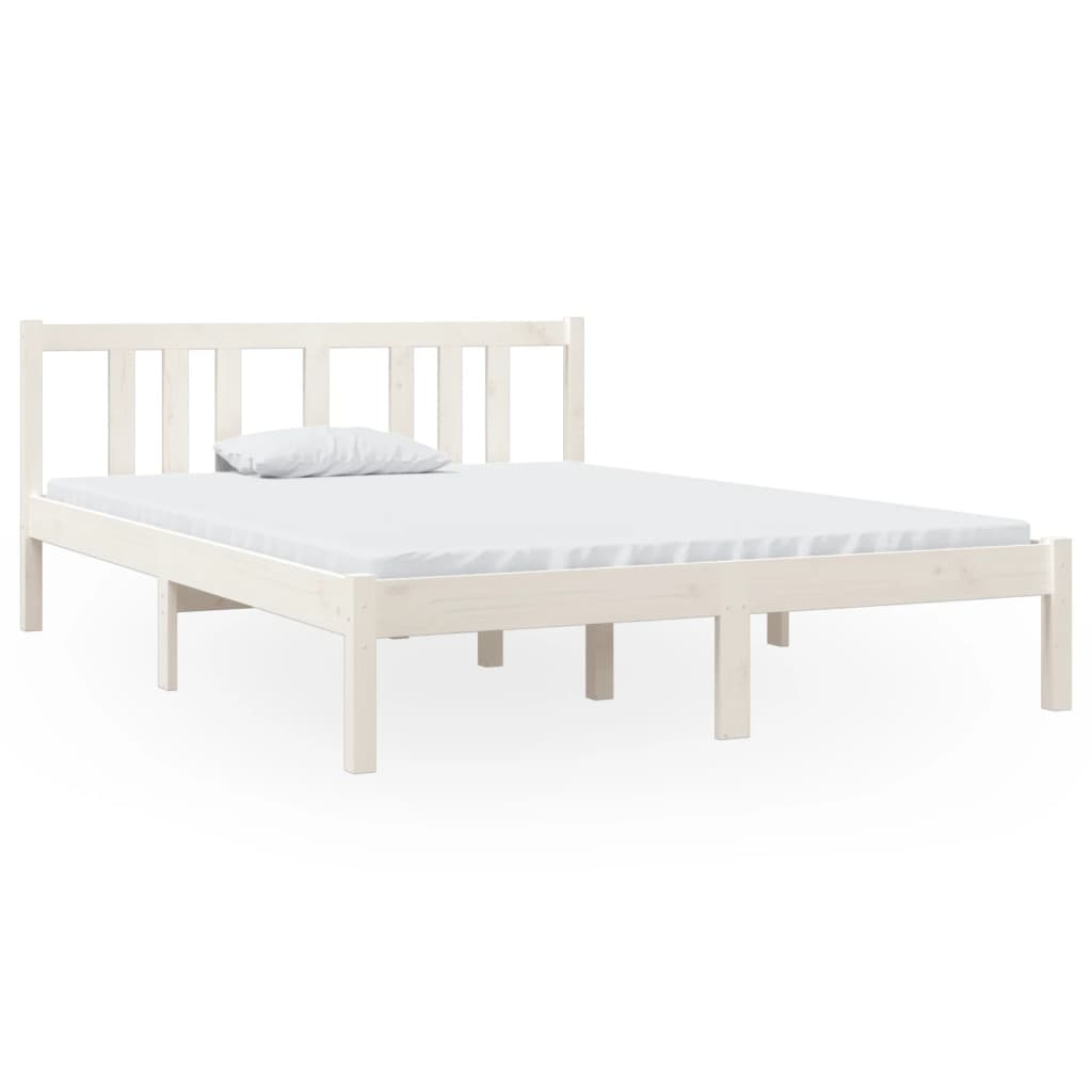 vidaXL Okvir za krevet od masivnog drva bijeli 135x190 cm bračni