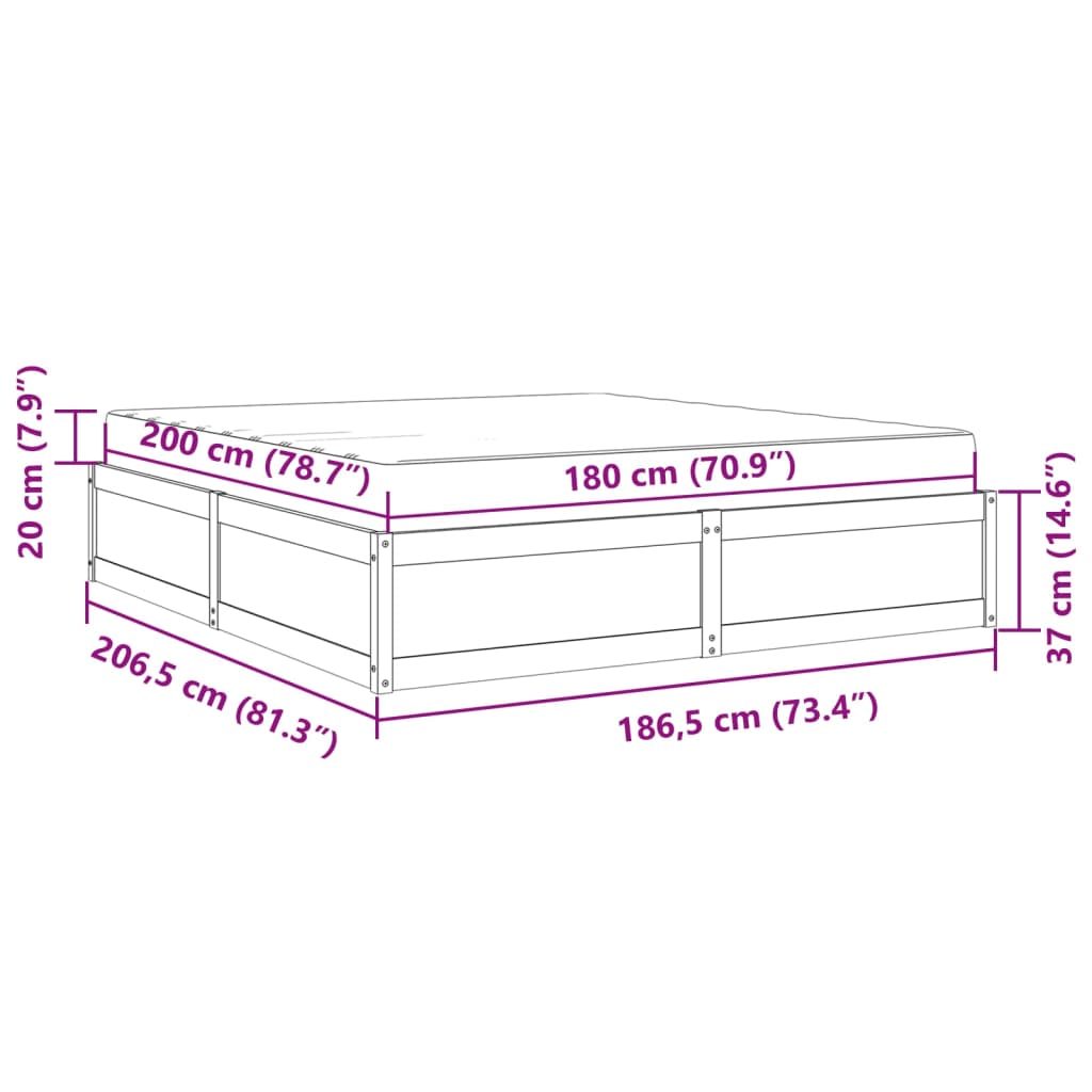 vidaXL Krevet s madracem 180x200 cm od masivne borovine