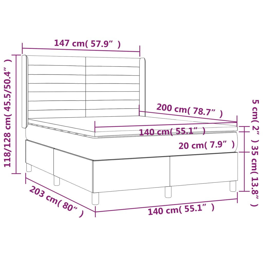 vidaXL Krevet box spring s madracem LED plavi 140x200 cm od tkanine