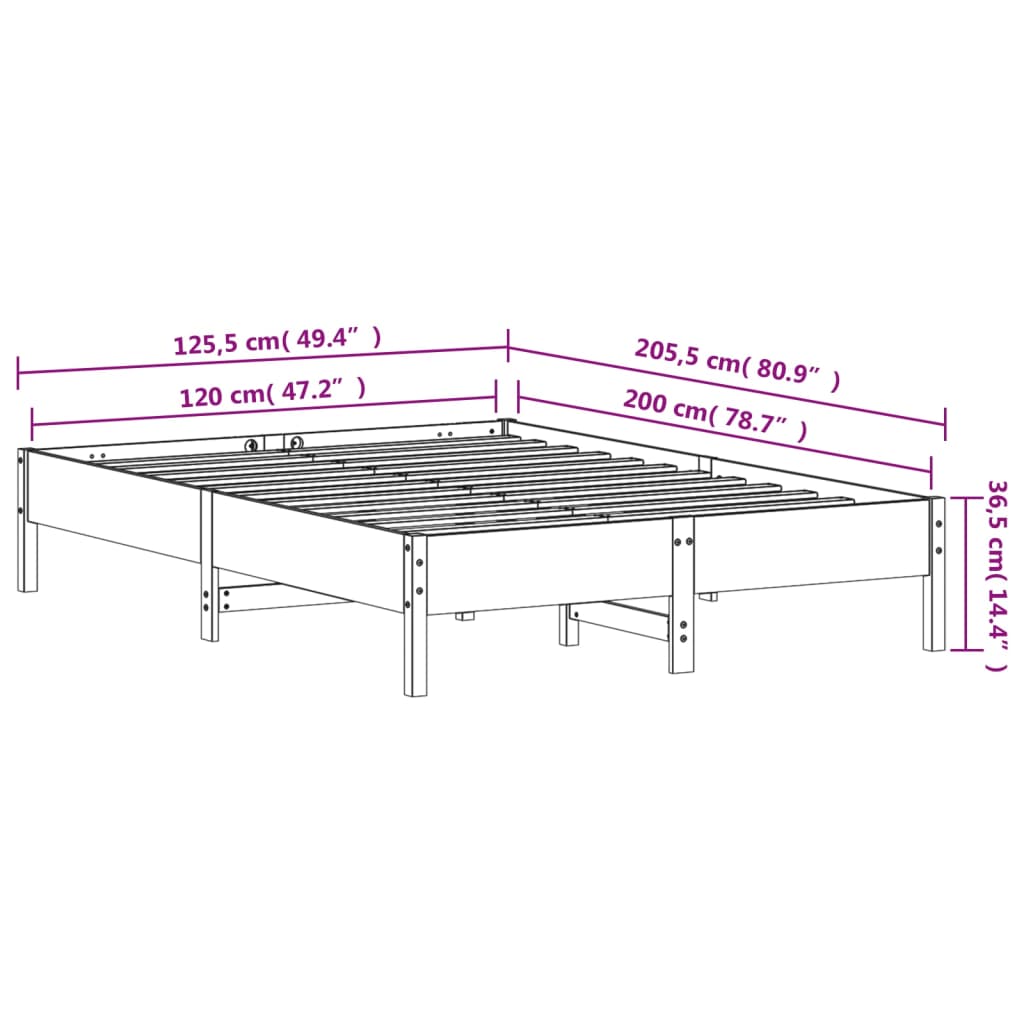 vidaXL Okvir kreveta bez madraca bijeli 120 x 200 cm masivna borovina