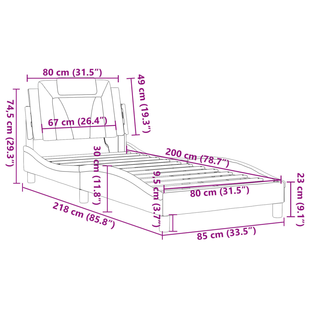 vidaXL Okvir kreveta s LED svjetlima bijelo-crni 80x200cm umjetna koža