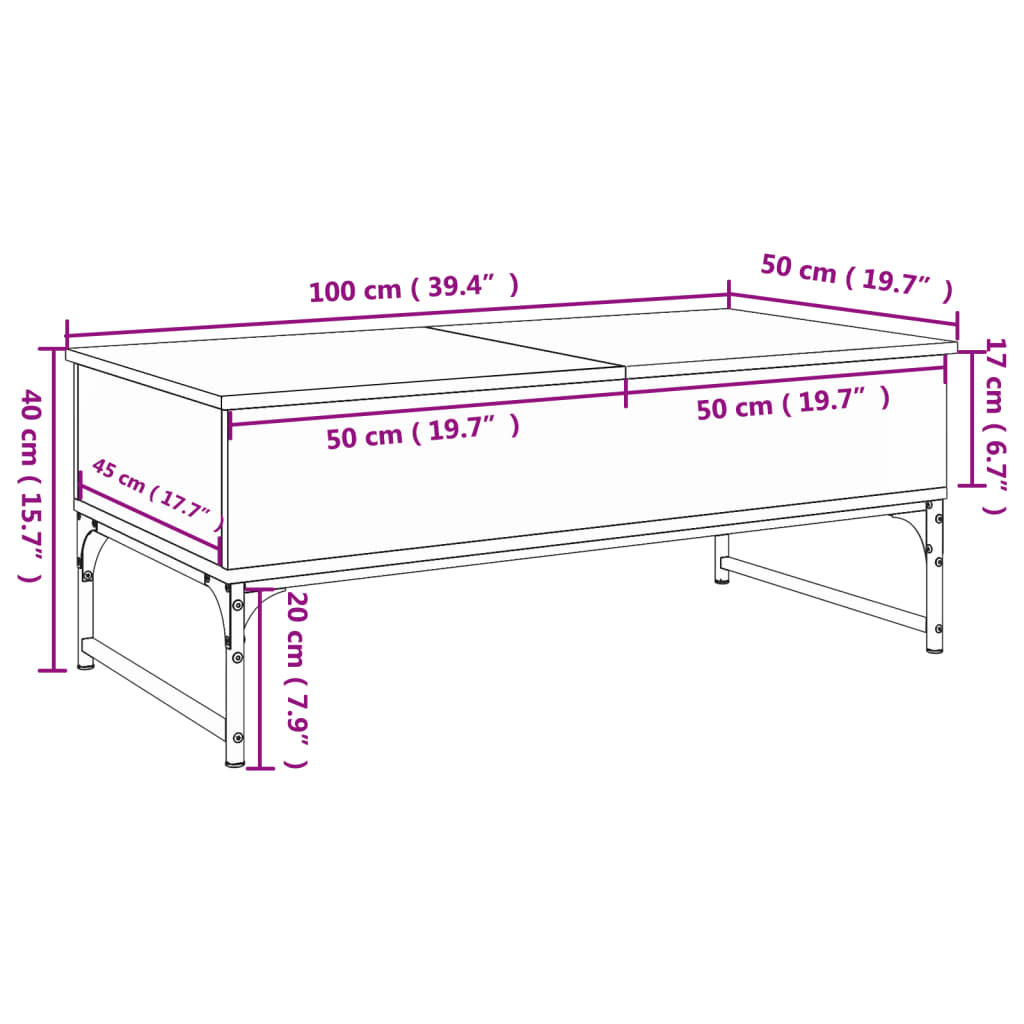 vidaXL Stolić za kavu siva boja hrasta 100x50x40 cm od drva i metala