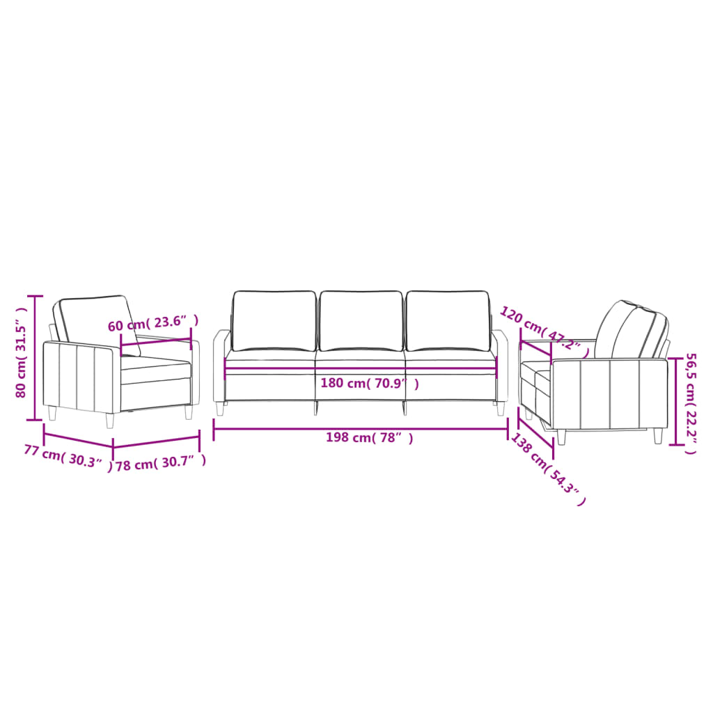 vidaXL 3-dijelni set sofa s jastucima tamnosivi baršunasti