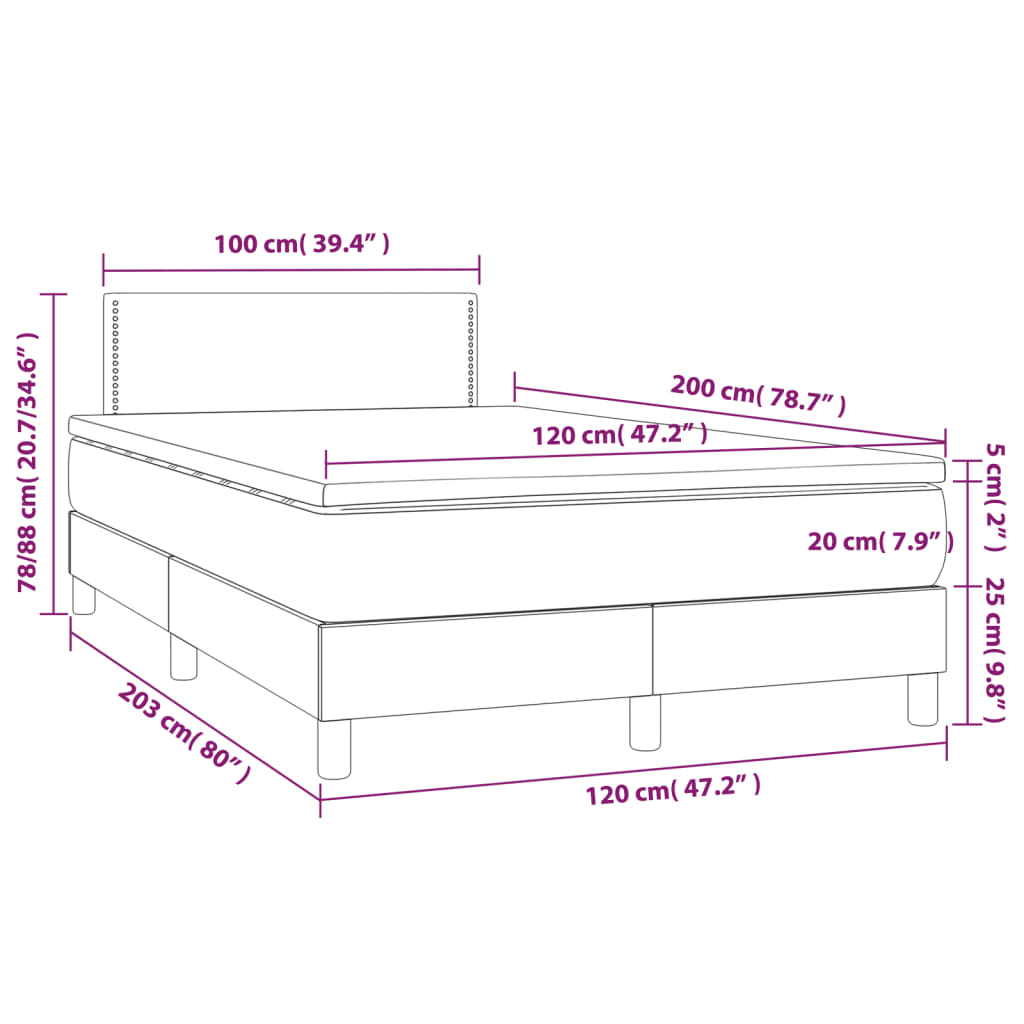 vidaXL Krevet box spring s madracem LED bijeli 120x200 cm umjetna koža