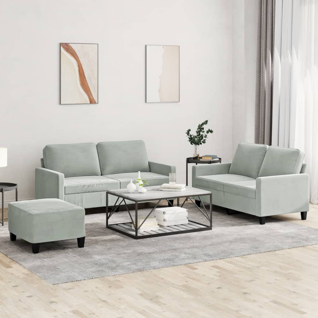 vidaXL 3-dijelni set sofa s jastucima svjetlosivi baršunasti