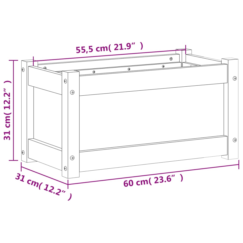 vidaXL Vrtna sadilica 60x31x31 cm od masivne borovine