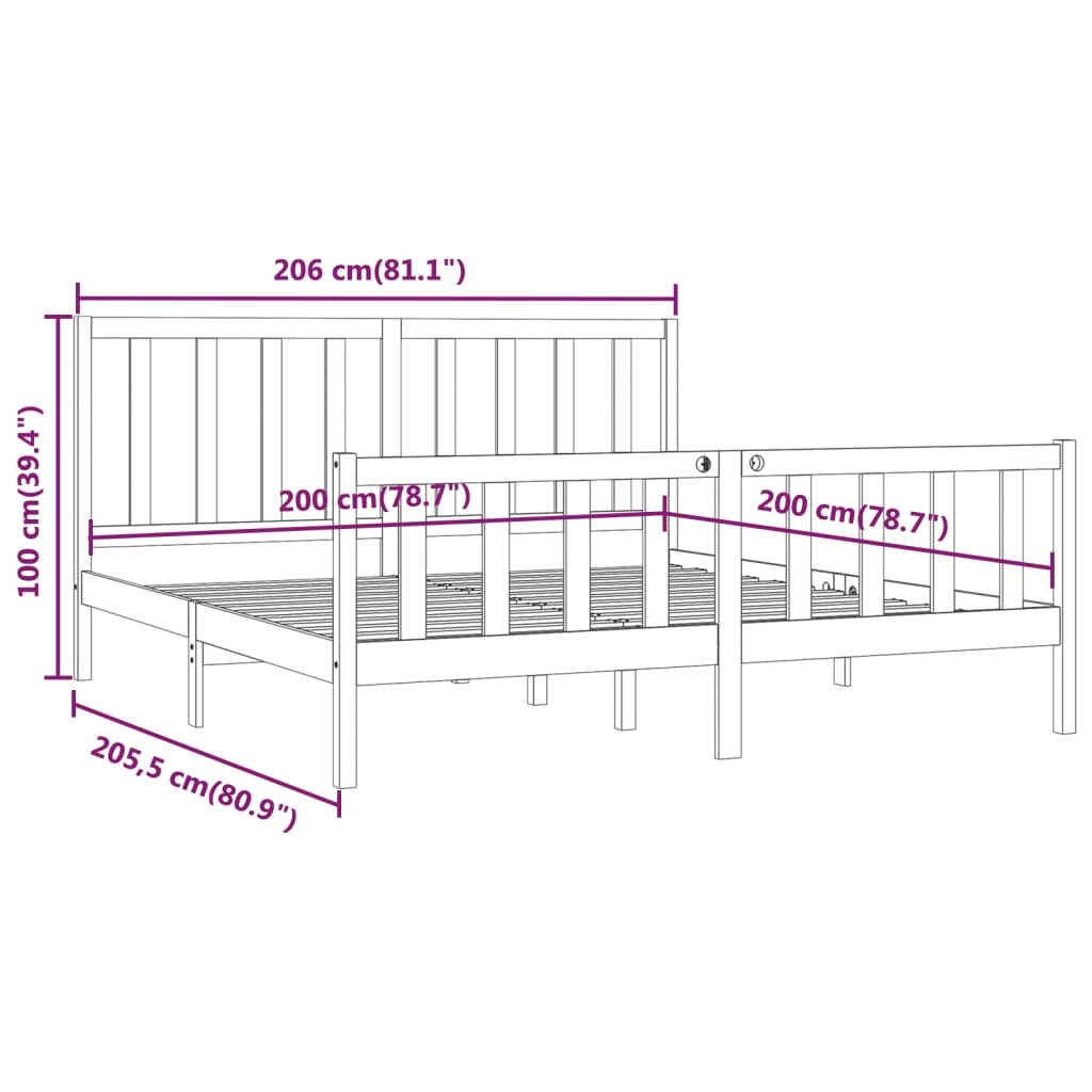 vidaXL Okvir za krevet od masivne borovine boja meda 200 x 200 cm