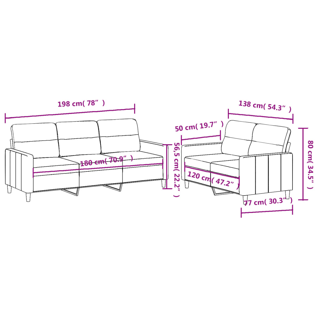 vidaXL 2-dijelni set sofa s jastucima svjetlosivi od tkanine