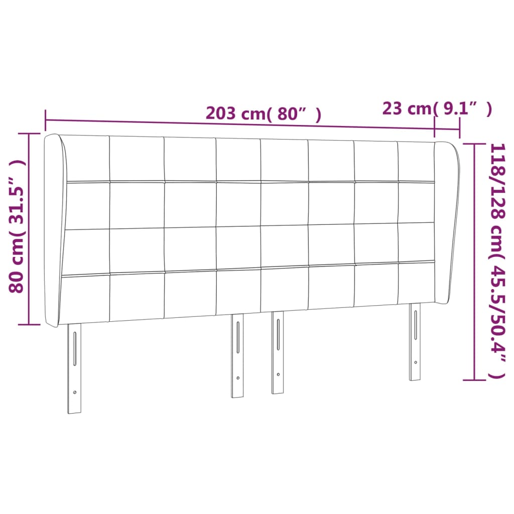 vidaXL Uzglavlje s ušima ružičasto 203x23x118/128 cm baršunasto