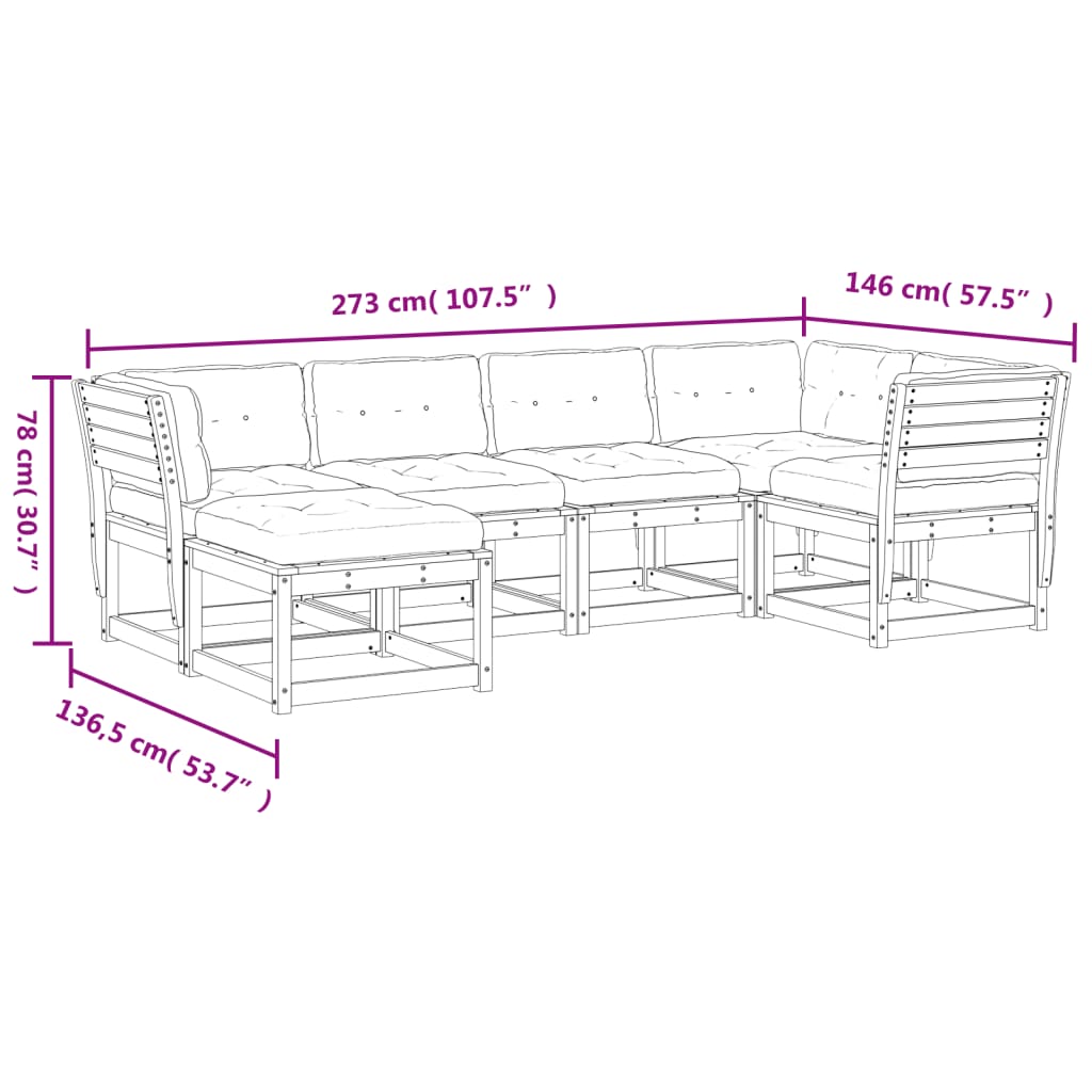 vidaXL 6-dijelni set vrtnih sofa s jastucima masivno drvo duglazije