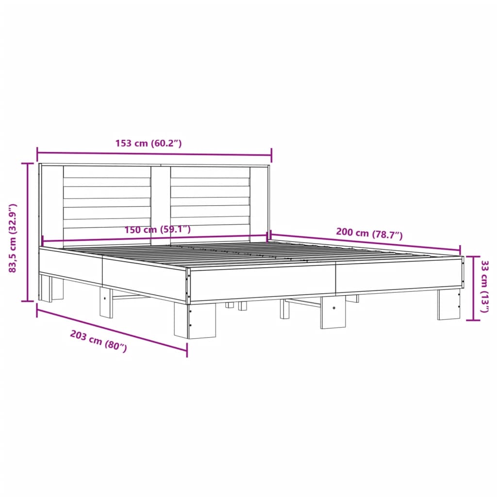 vidaXL Okvir za krevet boja hrasta 150x200cm konstruirano drvo i metal