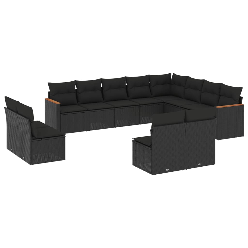 vidaXL 12-dijelni set vrtnih sofa od poliratana s jastucima crni