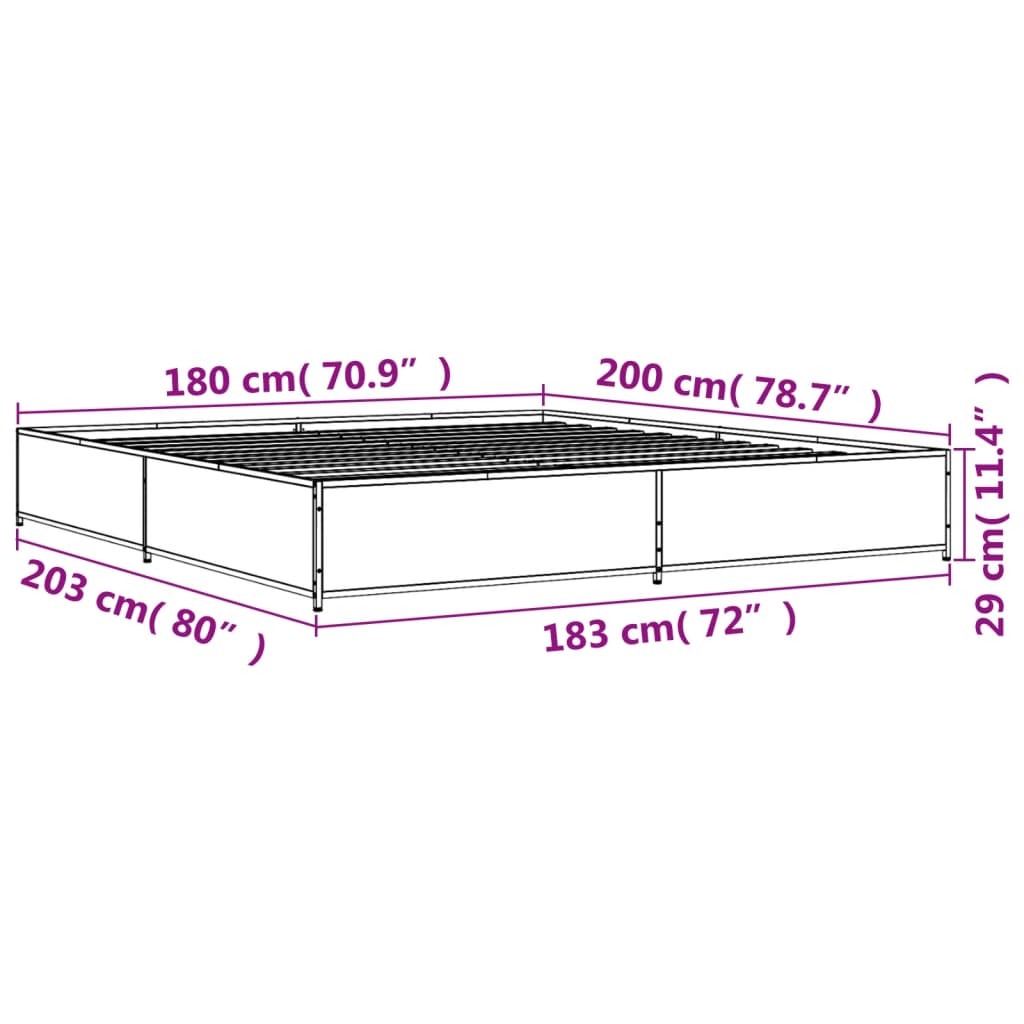 vidaXL Okvir kreveta boja hrasta 180x20 cm konstruirano drvo i metal