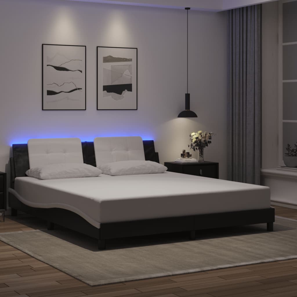 vidaXL Okvir kreveta LED crno-bijeli 180 x 200 cm od umjetne kože