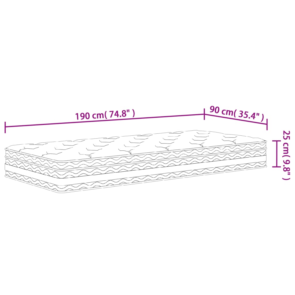 vidaXL Madrac s džepičastim oprugama srednji 90x190 cm za jednu osobu