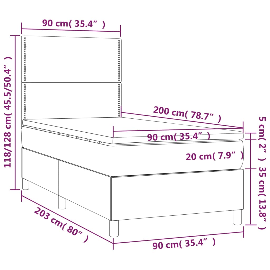 vidaXL Krevet s oprugama i madracem crni 90 x 200 cm od umjetne kože