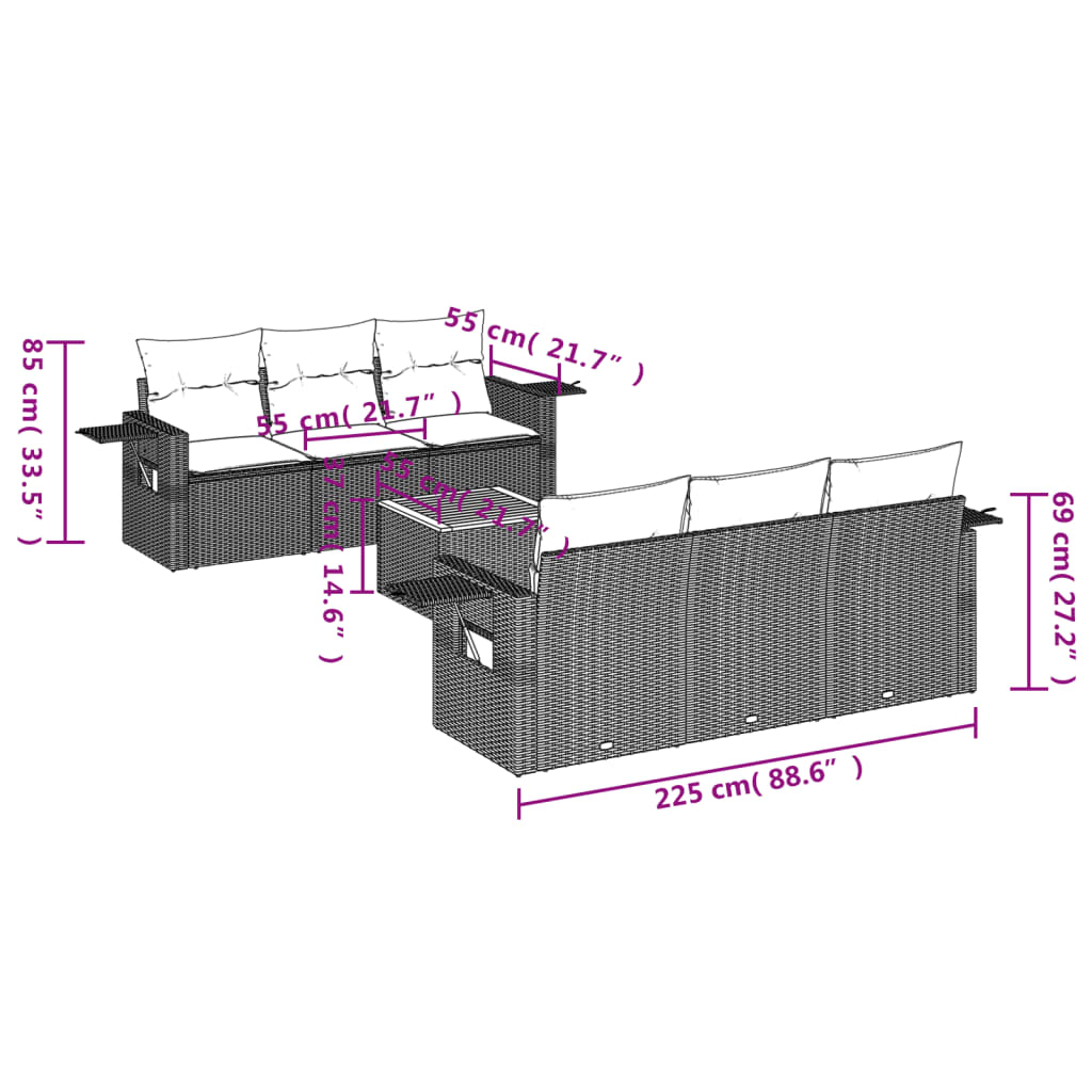 vidaXL 7-dijelni set vrtnih sofa od poliratana s jastucima crni