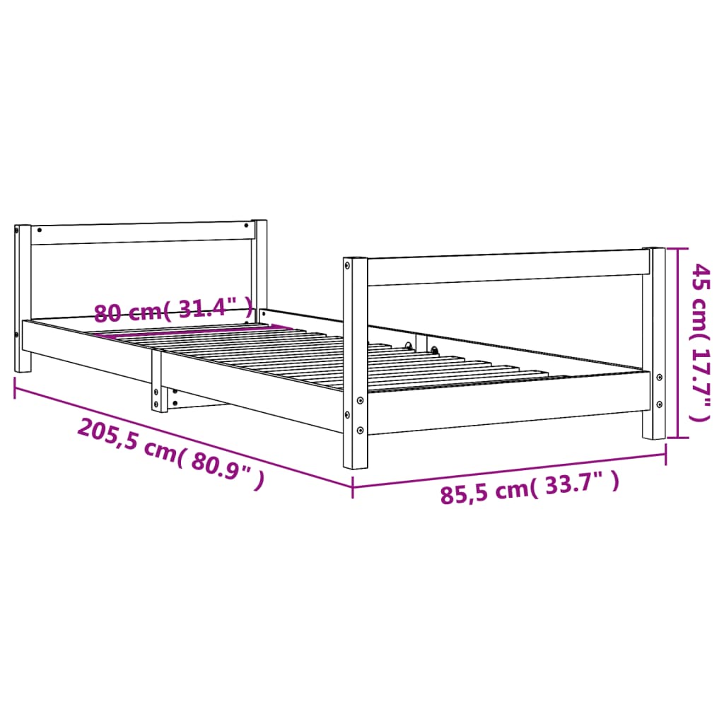 vidaXL Okvir za dječji krevet bijeli 80 x 200 cm od masivne borovine