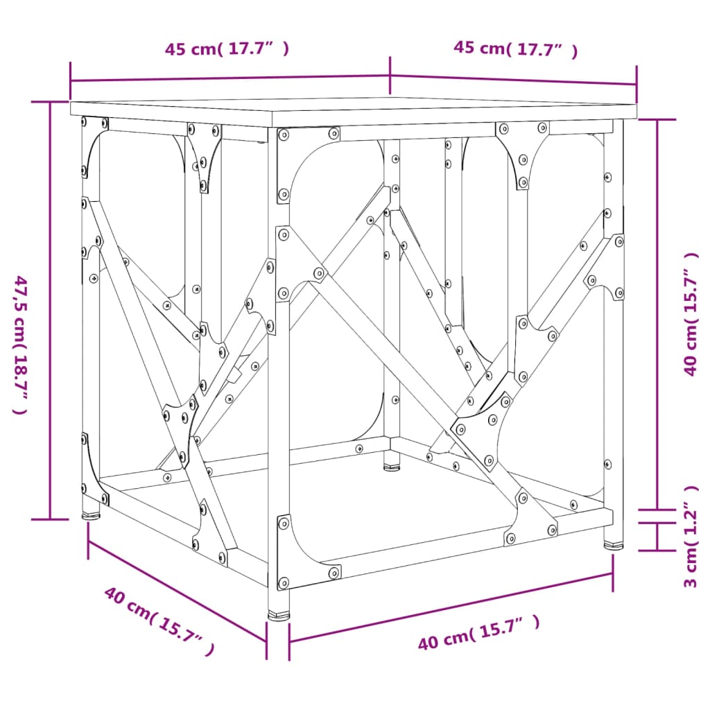 vidaXL Stolić za kavu siva boja hrasta 45x45x47,5 cm konstruirano drvo