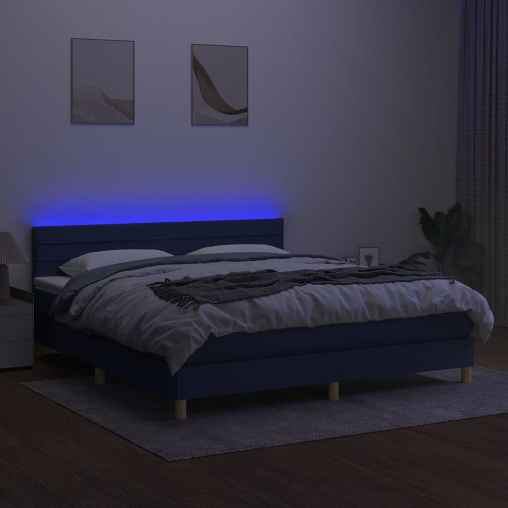 vidaXL Krevet box spring s madracem LED plavi 180x200 cm od tkanine