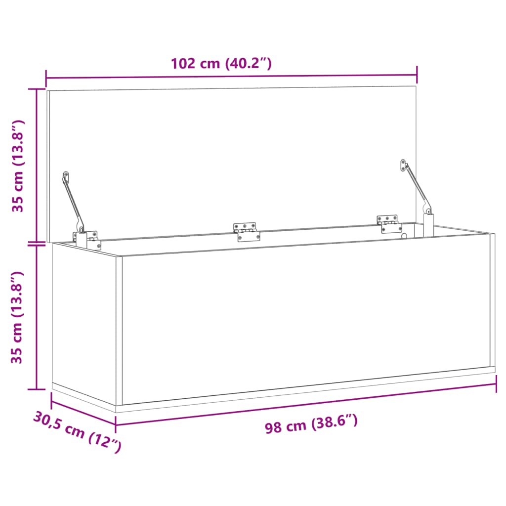 vidaXL Kutija za pohranu boja hrasta 102x35x35 cm konstruirano drvo