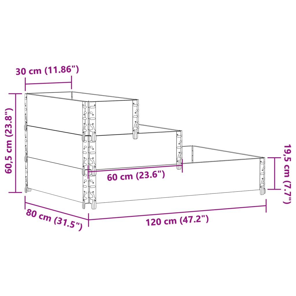 vidaXL Povišena gredica s 3 razine 120 x 80 cm od masivne borovine