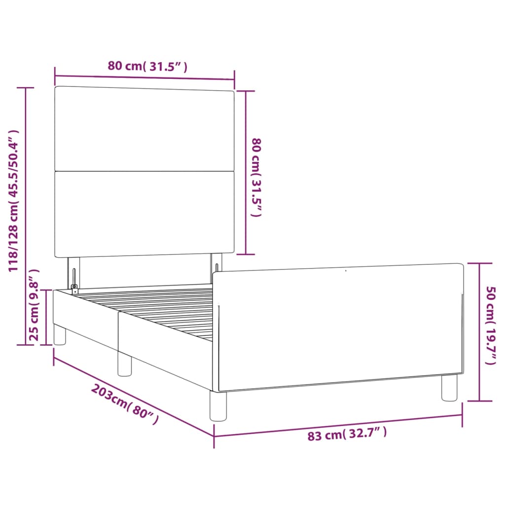 vidaXL Okvir za krevet s uzglavljem sivi 80 x 200 cm od umjetne kože