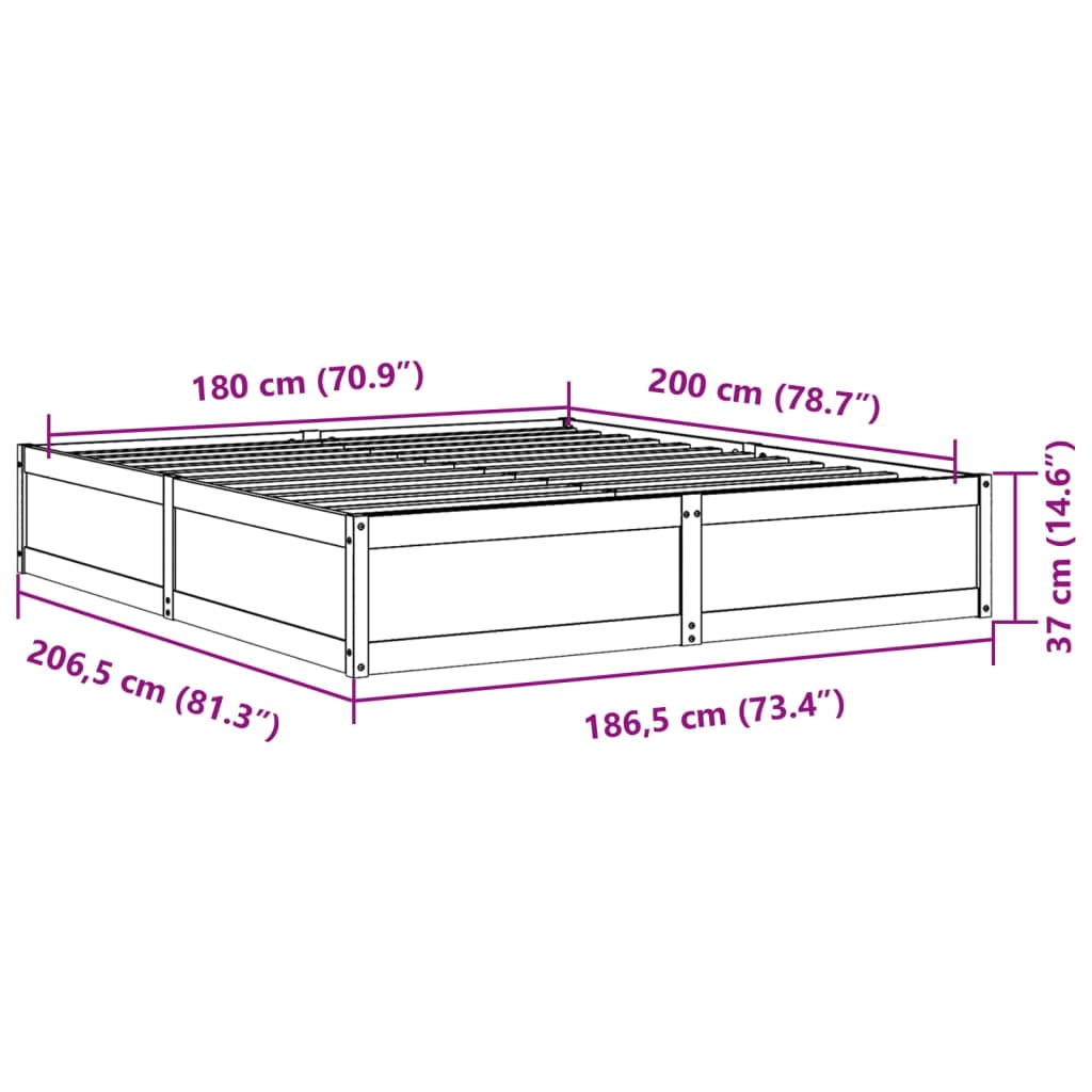 vidaXL Okvir kreveta bez madraca bijeli 180x200 cm od masivne borovine