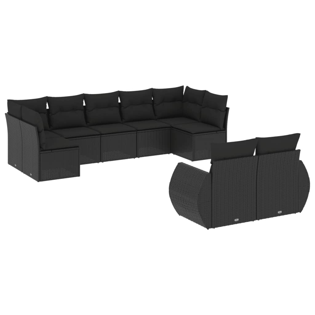 vidaXL 9-dijelni set vrtnih sofa s jastucima crni od poliratana