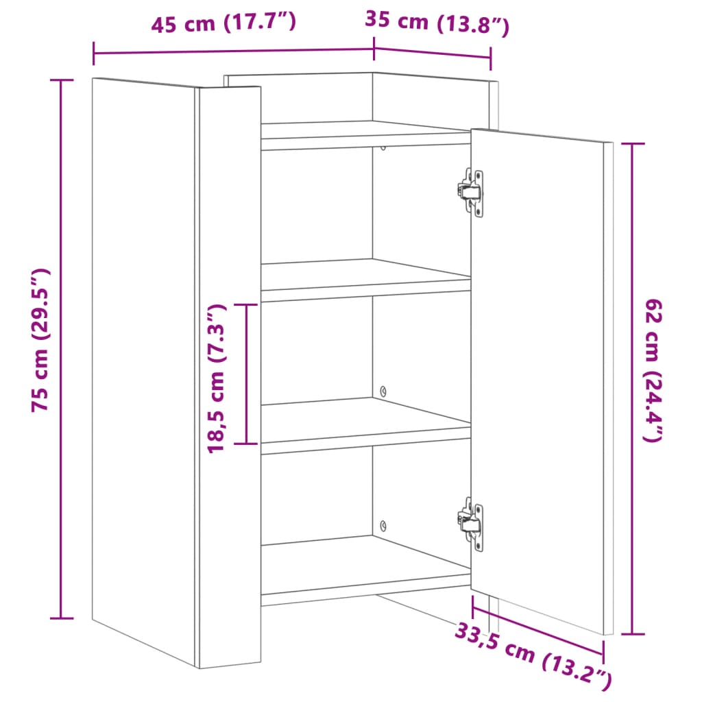 vidaXL Komoda siva boja hrasta 45x35x75 cm od konstruiranog drva