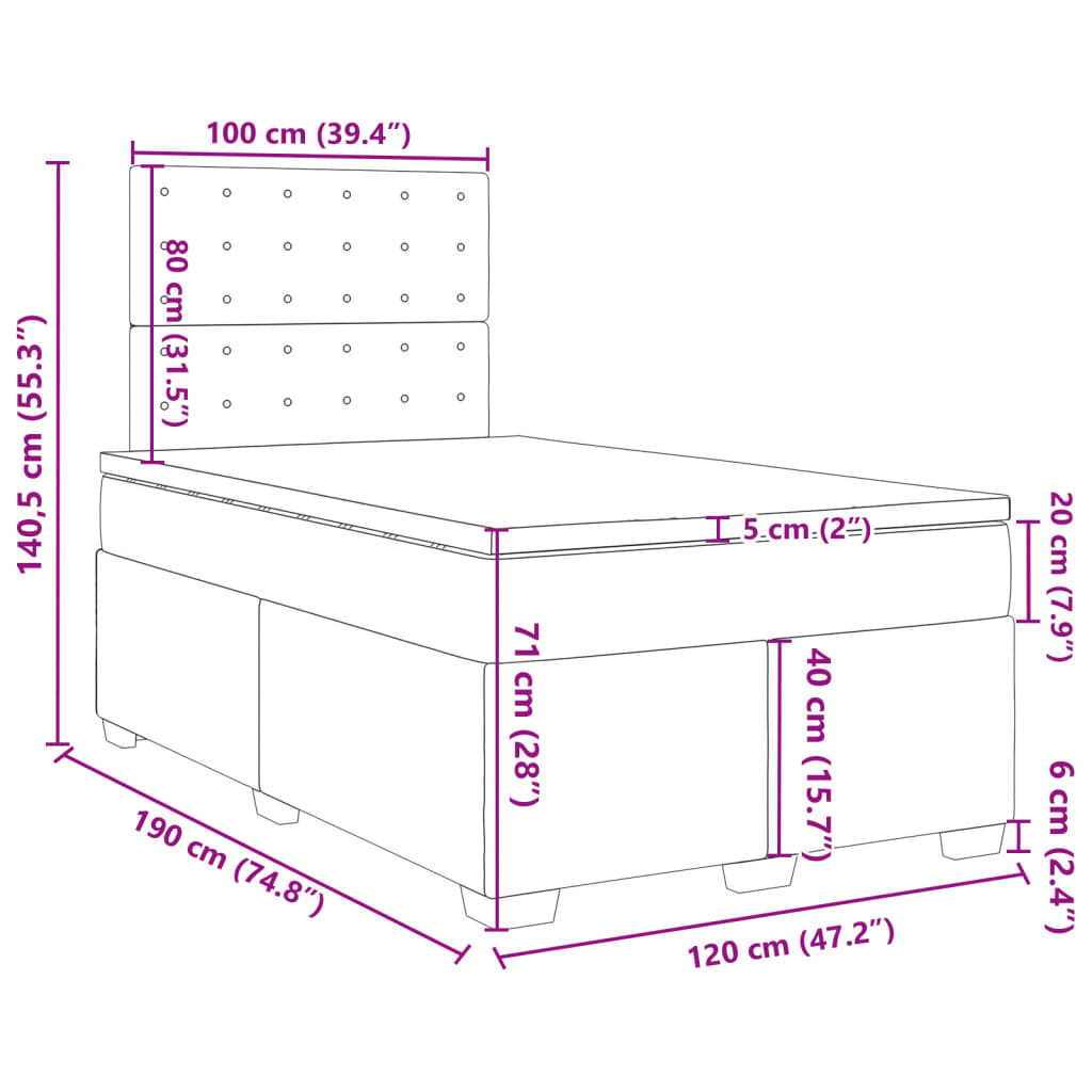 vidaXL Krevet box spring s madracem tamnosivi 120 x 190 cm baršun