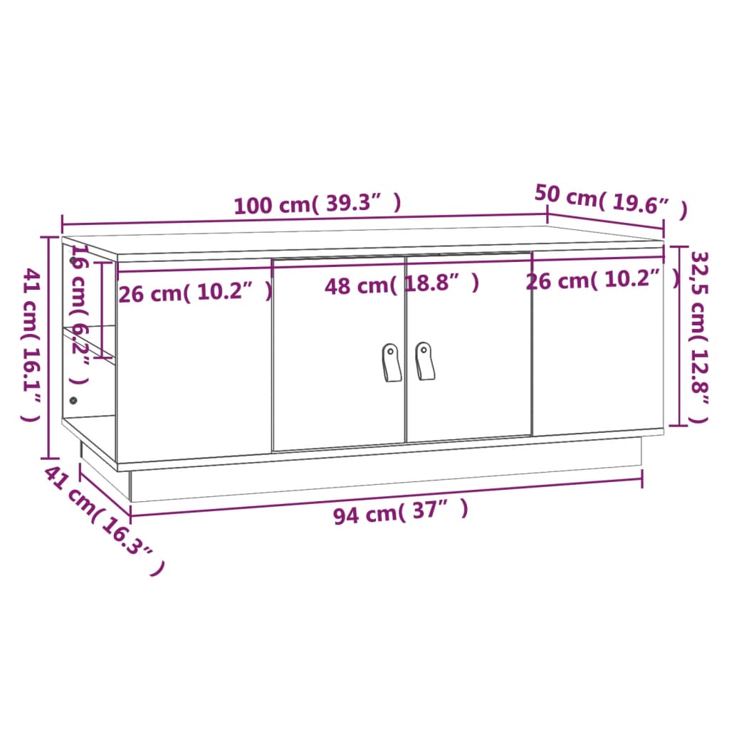 vidaXL Stolić za kavu bijeli 100 x 50 x 41 cm od masivne borovine