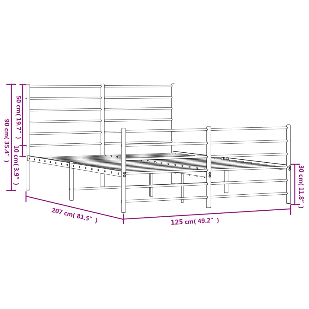 vidaXL Metalni okvir kreveta uzglavlje i podnožje bijeli 120x200 cm