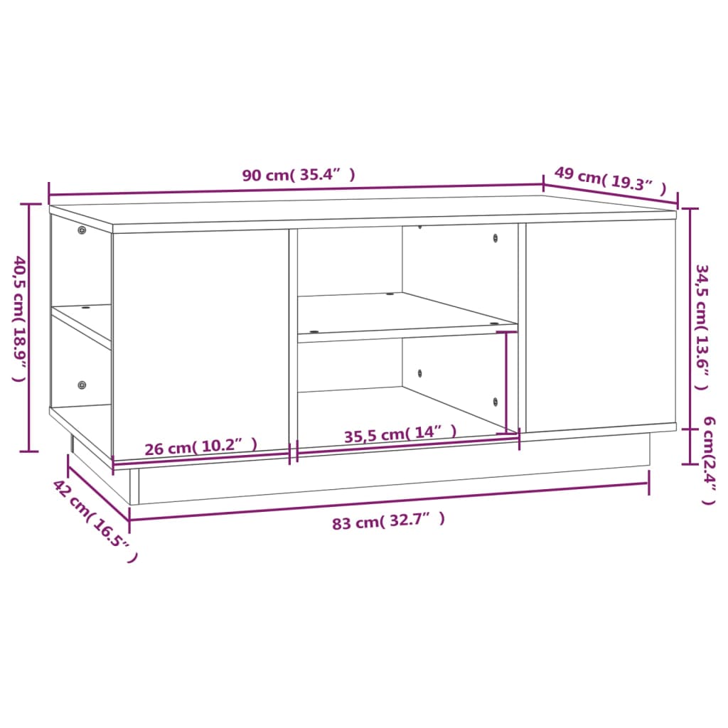 vidaXL Stolić za kavu boja meda 90 x 49 x 40,5 cm od masivne borovine