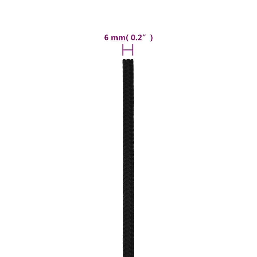 vidaXL Radno uže crno 6 mm 25 m poliestersko