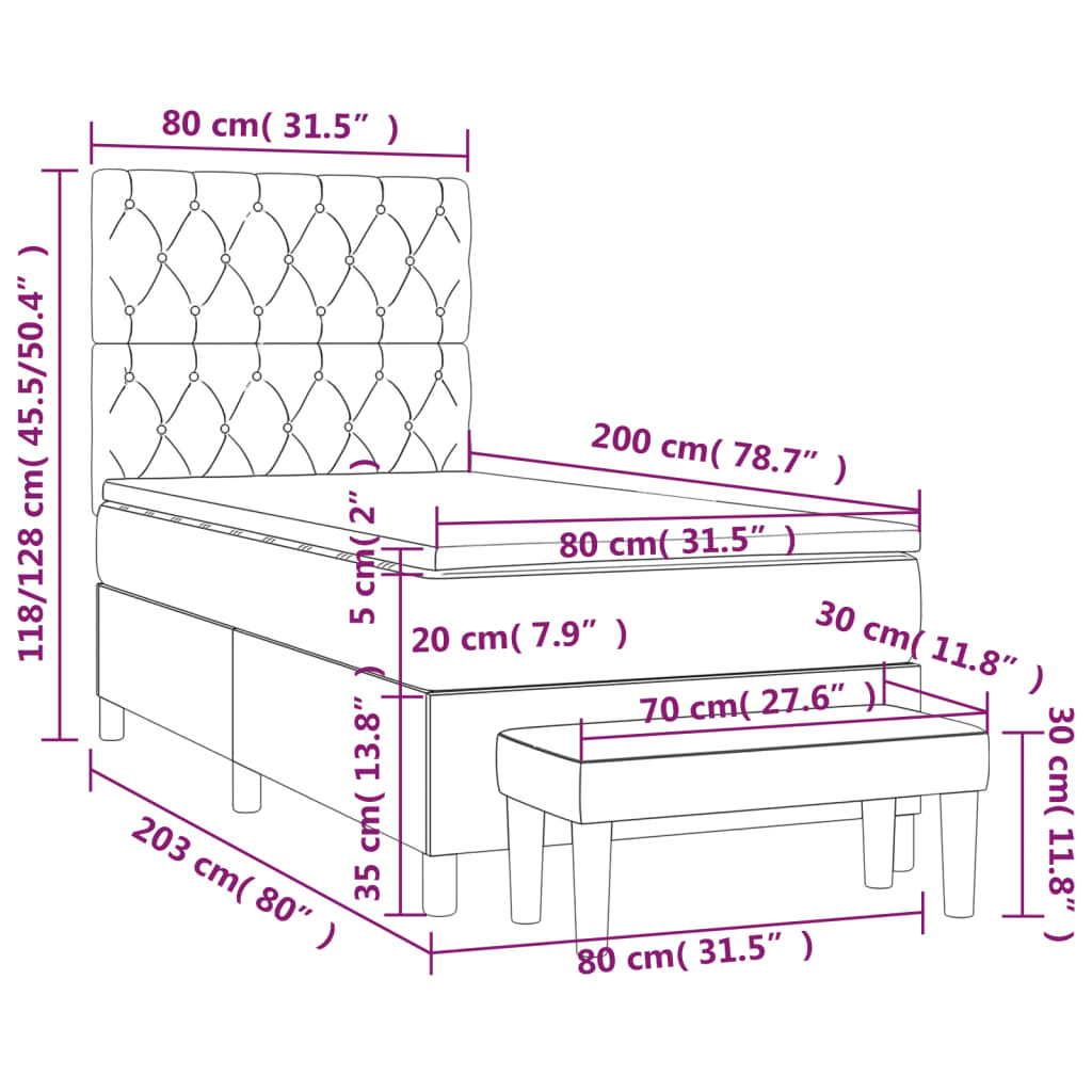 vidaXL Krevet s oprugama i madracem tamnosmeđi 80x200 cm od tkanine